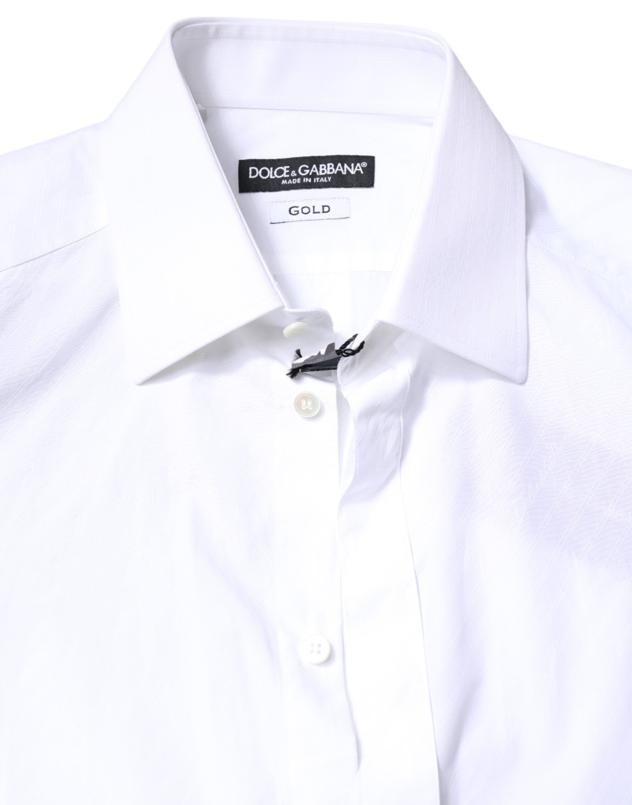 Dolce & Gabbana White Cotton Dress GOLD Formal Collar Shirt